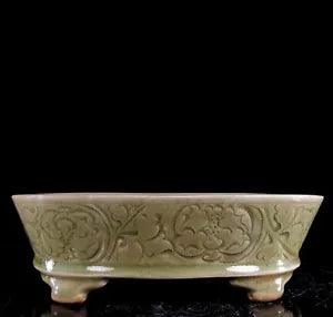 9.5" Song dynasty yaozhou kiln Porcelain cyan Ice crack peony crane Flower pot
