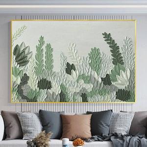 Original Nature Plants oil Painting on Canvas Abstract Green Acrylic Painting Modern Art Living Room Home Decor Large Wall Art Custom Gift