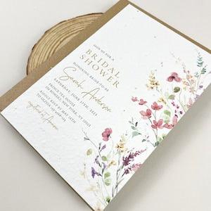 Wildflowers & Gold Bridal Shower Invitation, watercolor wildflower seeded Invitation, Recycled Cards, Printed Bridal Invitation