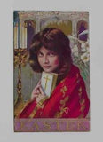 Vintage Postcard** EASTER * WOMAN HOLDING BIBLE * CANDELABRA *LILIES * RELIGIOUS