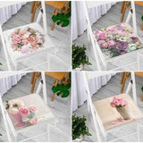 Pink Rose Bouquet Chair Cushion with Ties, Roses in Vase Outdoor Seat Pads, Purple Floral Wicker Chair Pad, Unique Dining Room Deco