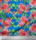 Soimoi Velvet Fabric Leaves & Peony Floral Print Fabric by metre-LQg