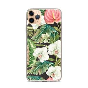 Tropical floral iPhone Case, orchids and anthuriums Green leaves foliage, plant mama, garden lover, botanical iPhone design