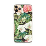 Tropical floral iPhone Case, orchids and anthuriums Green leaves foliage, plant mama, garden lover, botanical iPhone design