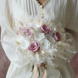 White & Pink Preserved Roses Boho wedding bouquet,natural wedding flowers,Exquisite Roses bouquet,Bridal/Bridesmaid Dried flowers bouquet