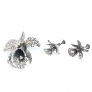 Vintage Sterling Silver Calla Lily Brooch Pine and Screw Back Earring Set