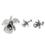 Vintage Sterling Silver Calla Lily Brooch Pine and Screw Back Earring Set