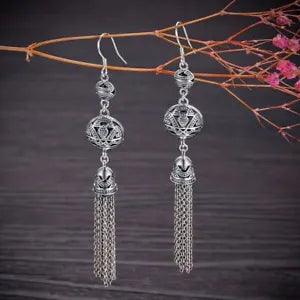 Peony Flower Sterling Silver Earring - Women Long Drop Elegant Earrings 1pair