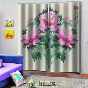 Peony flowers blooming proudly Printing 3D Blockout Curtains Fabric Window