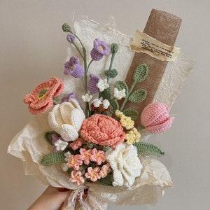 Finished Crochet flower bouquet, Handmade Mix Bouquet,crochet tulip rose flower,Mix Crochet Bouquet,valentine day gift,birthday gift