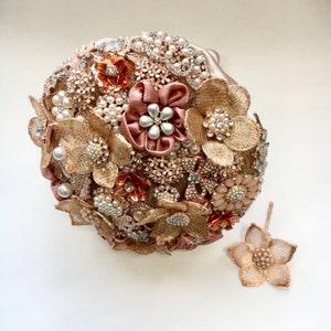 Bridal Rose gold Brooch Bouquet - Alternative wedding Bouquet - DEPOSIT Vintage, heirloom, artificial bouquet jewel bouquet Medium 8 inch