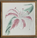 Wood Framed Pink & White Easter Lily Decorative Ceramic Tile Painting Handmade