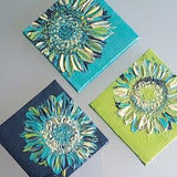 Small sunflower painting. Iridescent textured floral art. Acrylic palette knife art. Original painting. Abstract flower. Gift for her.