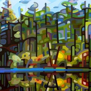 summer forest evening reflections cottage lake blue green - Signed Fine Art Giclee Print from my Original Painting - Summer Duet