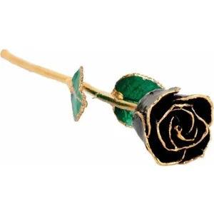 Black Lacquered Real Rose 24K Gold Plated Trimmed Great Gift