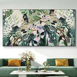 Original Abstract Green Flowers Oil Painting on Canvas Large Modern Floral Texture Acrylic Painting Boho Living Room Wall Art Home Decor