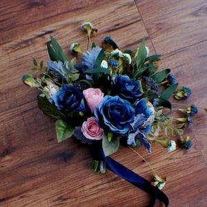 READY TO SHIP, wildflower bouquet, navy wedding rose bouquet, wedding bouquet, bridal bouquet, wedding flowers, boho bouquet Navy Blush pink