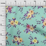 oneOone Cotton Poplin Fabric Watercolor Leaves & Peony Floral_Printed-729
