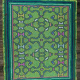 Green, Handmade, Traditional, Authentic, Peruvian, Shipibo Altar/Manta Cloth with Sacred Ikaros (68.58cm x 59.69cm)