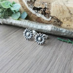 Sunflower Studs, Sterling Silver, Sunflower Jewelry, Earrings, Silver Sunflower, Silver Daisy, Black Daisy, Black Sunflower, Sun Flower, 925