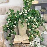 Sumptuous White Sweet Briar Rose bouquet, cascading faux flowers, artificial Plants, green Leaves, wedding DIY, romantic floral home decor