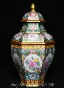 9.8'' Qing Qianlong Enamel Color Porcelain Gilt Peony Lotus Flower Bottle Vase