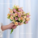 Small Rose Bouquet | Artificial Flower | DIY | Floral | Wedding/Home Decoration | Gifts - Mauve & Peach