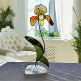 Flower stained glass  Suncatcher 3D stained glass orchid Table decor  stained glass Garden decor