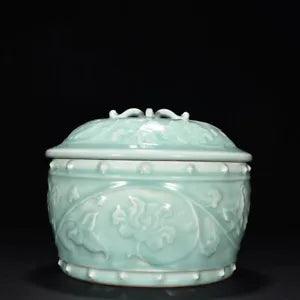 8.6" china antique song dynasty longquan kiln porcelain cyan peony flower pot