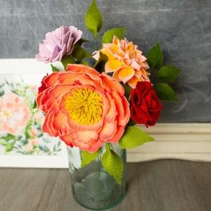 English Rose and Peony Bouquet Felt Flowers