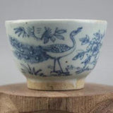 2.7" China Blue White Porcelain Hand Painting Peony Flower Peacock Bird Cup