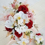 Phanaelopsis orchids and roses faux bridal bouquet-cascade bouquet-destination bouquet-Keepsake bouquet