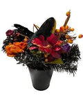 Halloween Gothic Potted Floral Arrangment Black Crow Raven Orange Red Purple