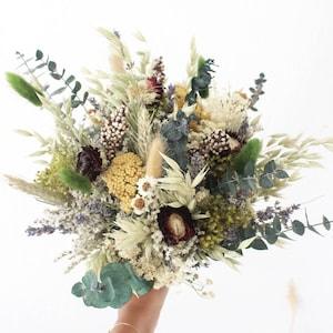 Greenery Eucalyptus Bouquet with dark color flower accent / Sustainable Forever Wedding flowers / Dried + Preserved bouquet