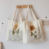 Floral Canvas Tote Bag, Flowers Canvas Tote Bag with Zip, Canvas Tote Bag with Zipper, Aesthetic Canvas Tote Bag, Back to School Bag