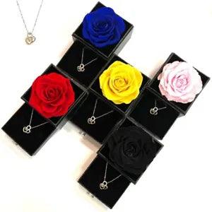 Preserved Real Rose W/ Sterling Silver Heart Necklace Mother's Day Birthday Gift