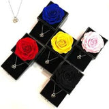 Preserved Real Rose W/ Sterling Silver Heart Necklace Mother's Day Birthday Gift
