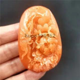 Natural jade Pendant Peony flower statue orange Jewelry figurines necklace