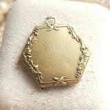 Beautiful 18k Gold French Antique Hexagonal Locket, Symbolic Ivy Leaf & Wreath Solid Gold Edwardian Locket, Vintage Wedding, Gift for Her