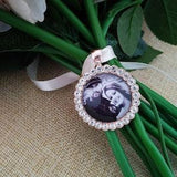 Rose gold or Gold Wedding Bouquet Photo Memory Round Rhinestones Charm -Bridal Party Gift Keepsake Momento with rhinestones, bridal charm