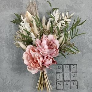 Artificial Peony Bridal Bouquet with Eucalyptus & Boutonniere / Boho Bride Flowers / Bridal Bouquet