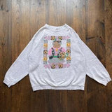 Vintage 1990s Cow Cartoon Sunflowers Cute Hearts Crewneck Sweatshirt / size Large