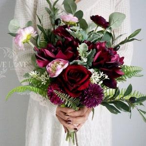 Wedding Bridal Burgundy Bouquet, bridesmaid Flowergirl Bouquet,Photoshoot Bouquet, Destination Wedding Bouquet