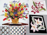 Floral Colonial Bouquet Light Dark Lilies Trellis Design CROSS STITCH PATTERNS