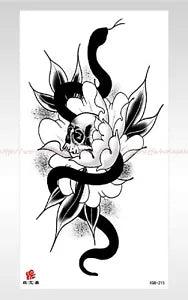 sexy party favor Halloween black totem flower peony large 8.25" temporary tattoo