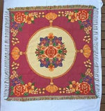 Belgium Woven Tapestry Throw Roses Lilies Tassels Floral Burgundy Gold 62x63