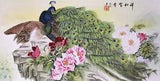 100% ORIENTAL ASIAN ART CHINESE WATERCOLOR PAINTING-Peacock birds lover&Peony