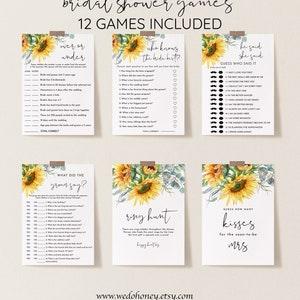 Rustic Sunflower Bridal Shower Games Bundle, Sunflowers Package, Personalize Name and Questions, Edit with Corjl #83