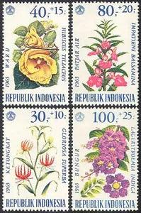 Indonesia 1965 Myrtle/Lily/Balsam/Hibiscus/Flowers/Plants/Nature 4v set (n41120)