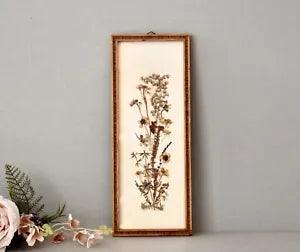 Vintage Pano With Dried Flowers in Wooden Frame Hand Made Wall Decor